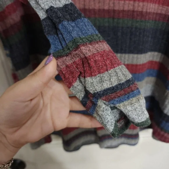 Avenue Womens Sweater Gray Red Green Blue Ribbed Knit Pullover Keyhole 14 16 XL - Picture 6 of 10